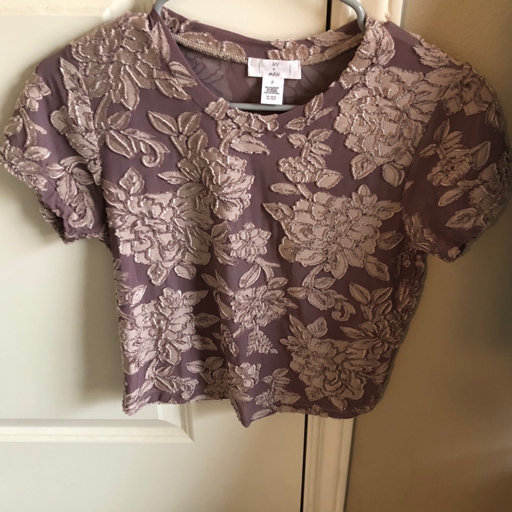 Lavender and creme floral print crop top